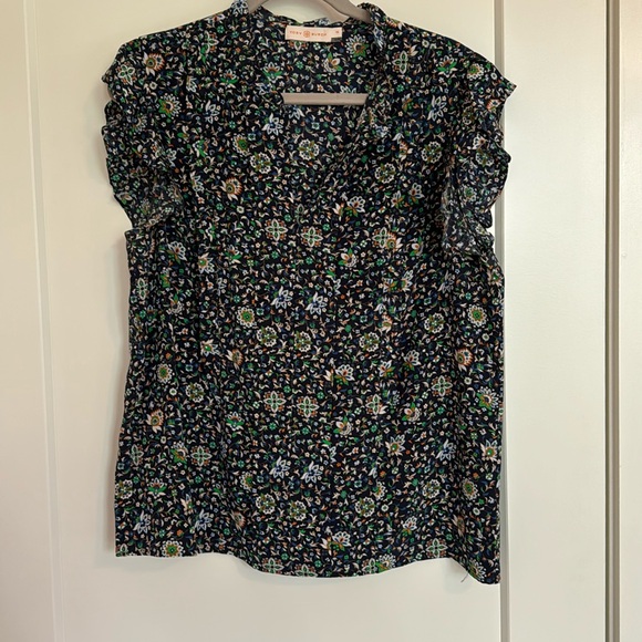 Tory Burch printed ruffle shell top soleil navy - Picture 3 of 8